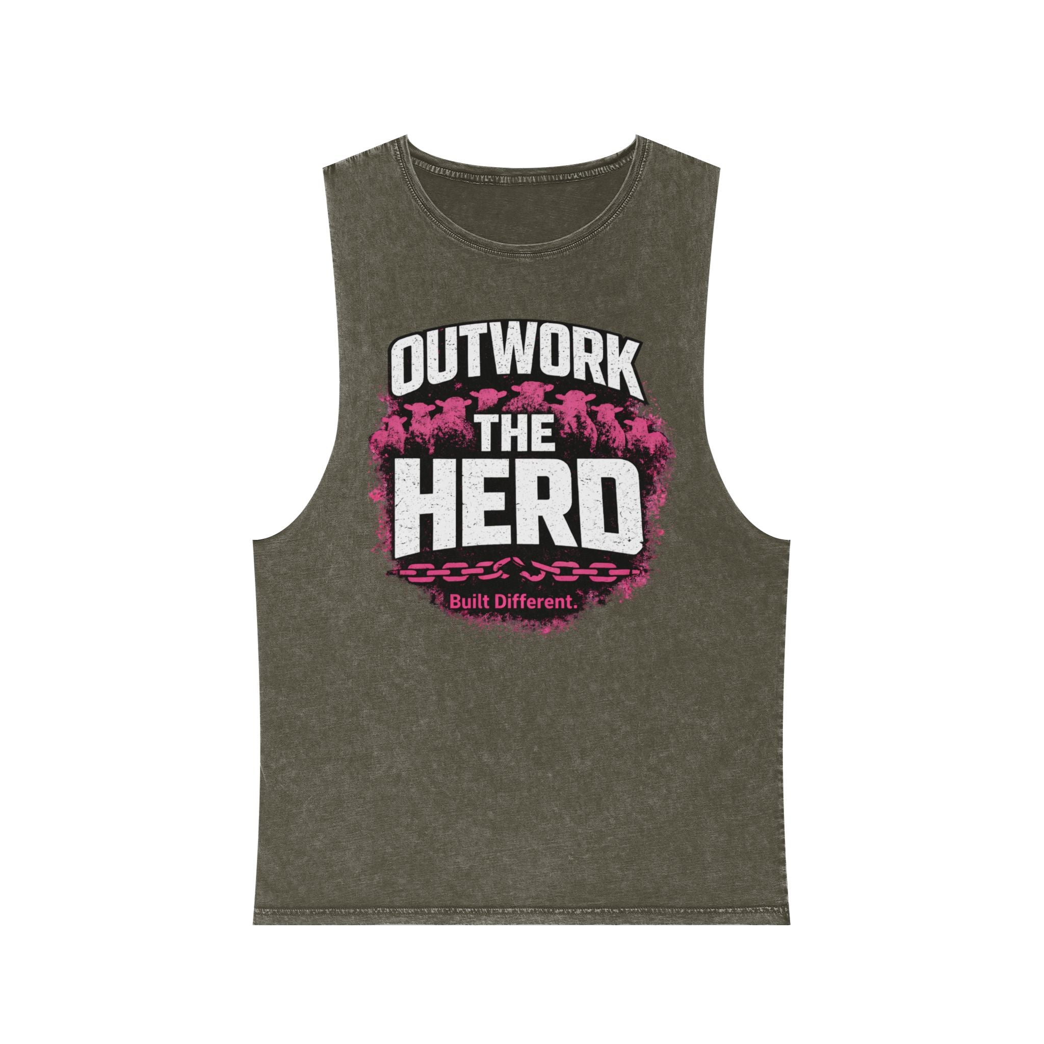 Outwork the Herd Araiza piink Tank Top — Motivational Gym Stonewash Tank